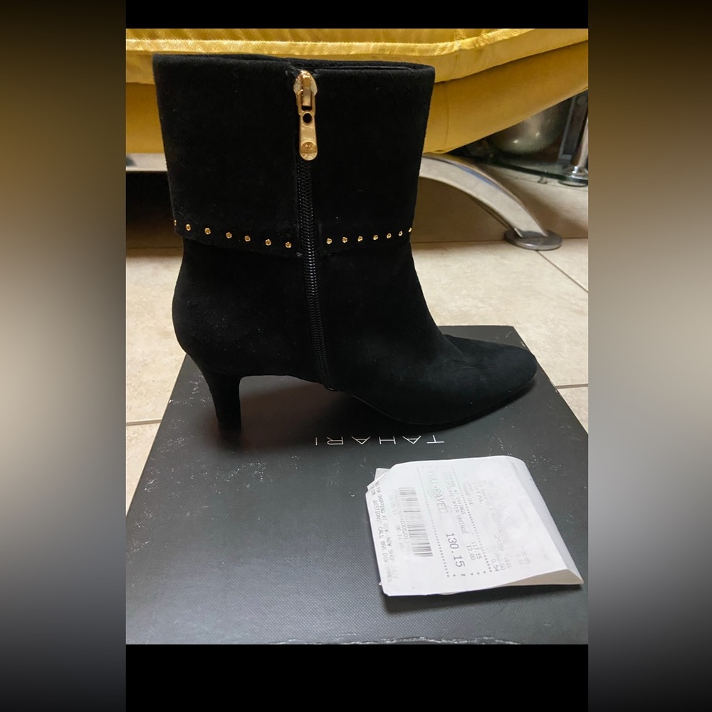 Tahari black suede heel booties 9